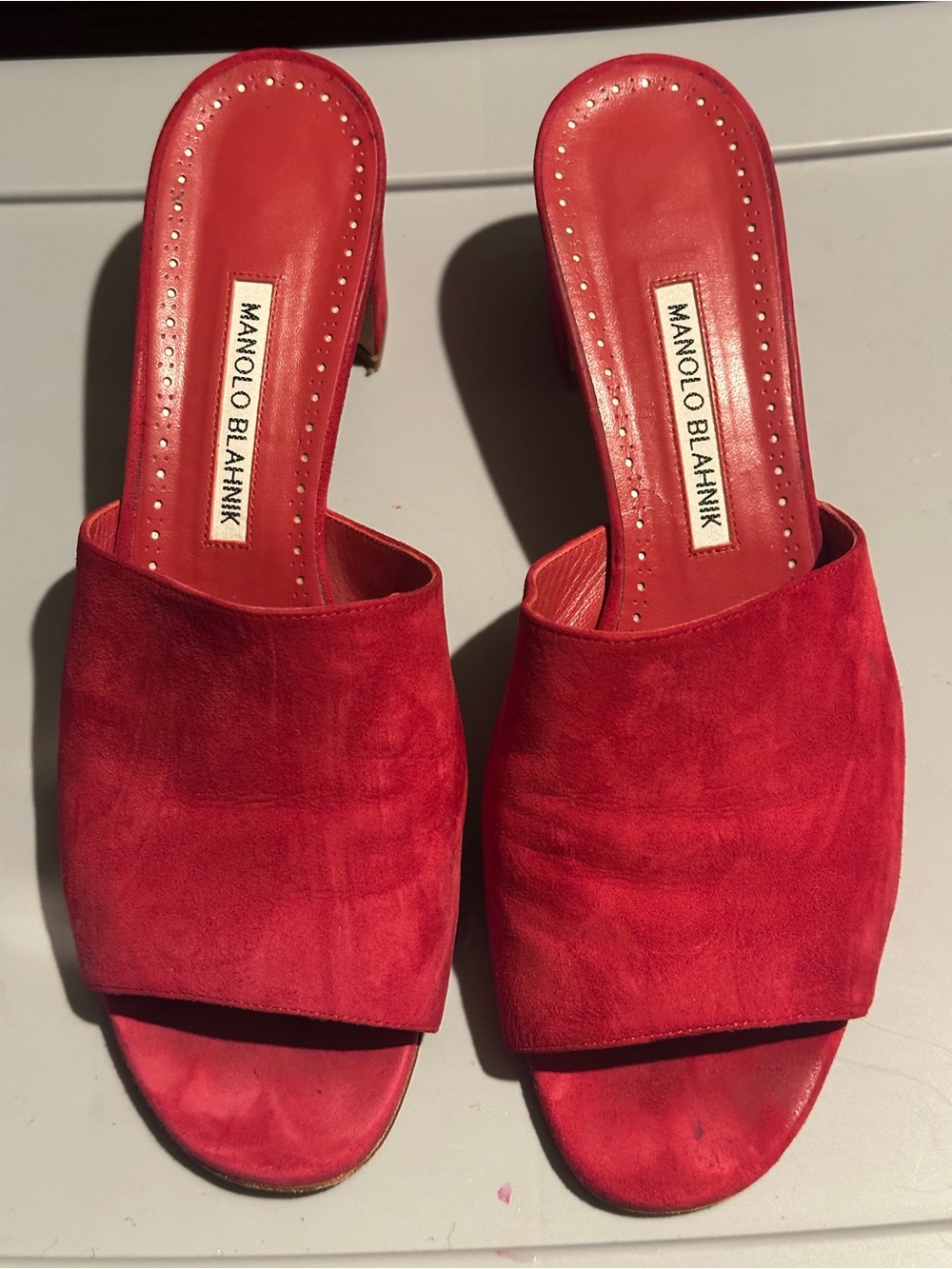 Manolo Blahnik Red Suede Mules